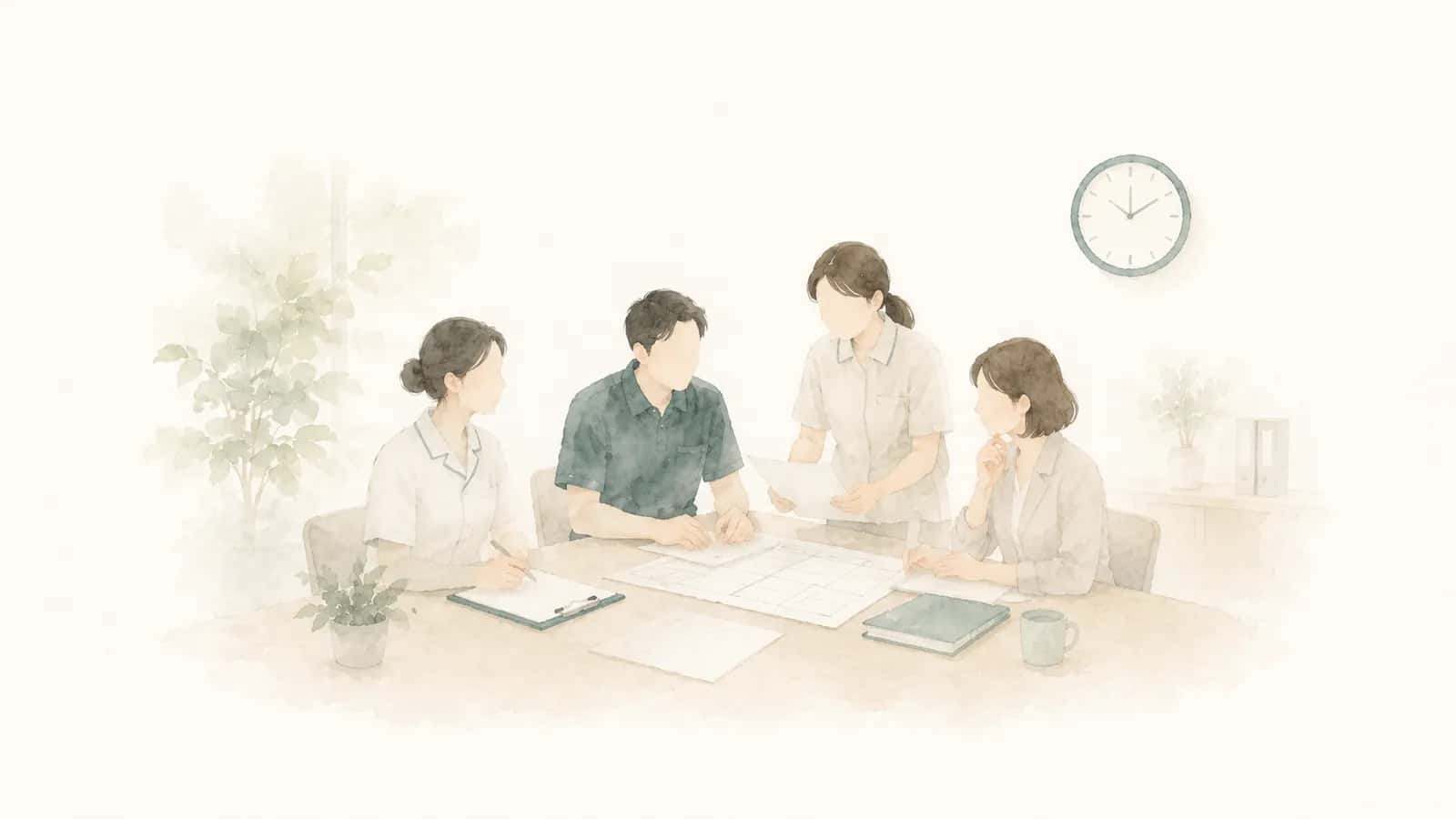 介護・福祉事業所の労務管理を話し合うイメージ