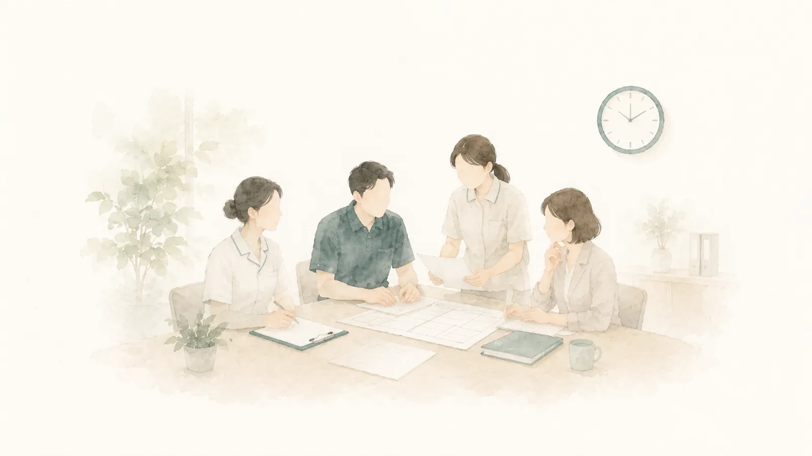 討論照護與福利事業勞務管理的示意圖